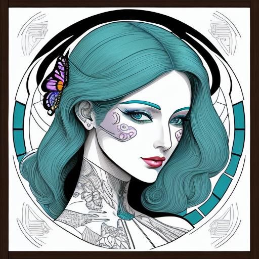 Elegant Woman's Face with Butterfly: Minimalist Line Art