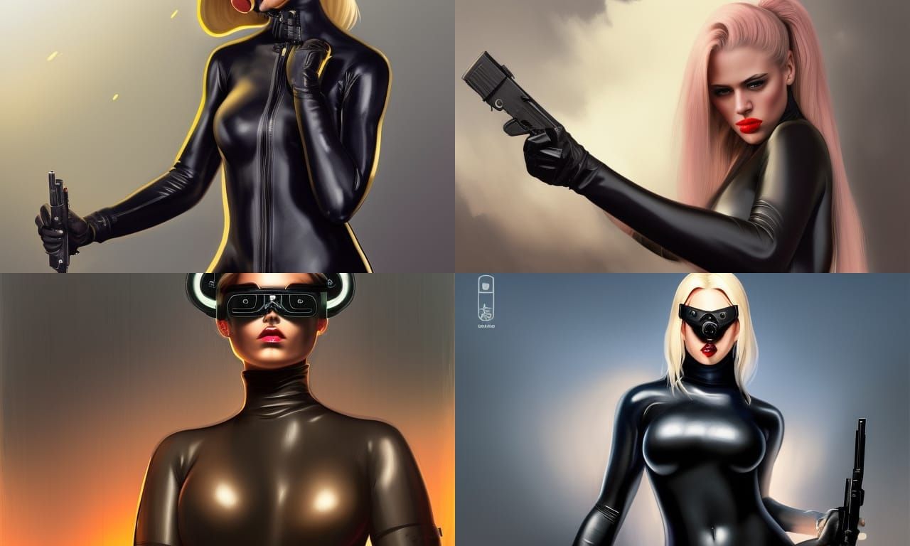 Female Assassin in Black Latex: Hyperdetailed Portrait