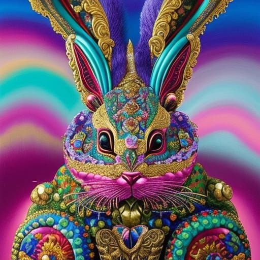 Ornate Surreal Bunny in Brocade Pastels