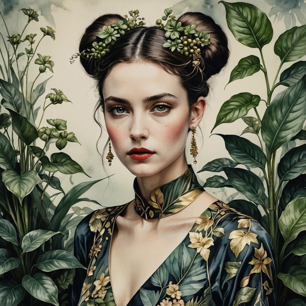 Mouse and Plants Portrait in Detailed Watercolour