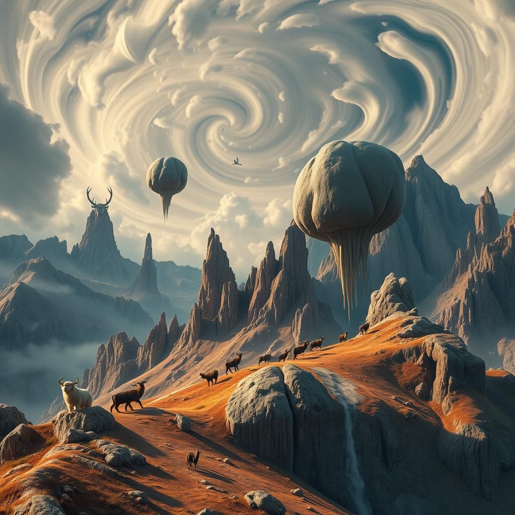 Surreal Mountain Landscape with Dreamlike Sky