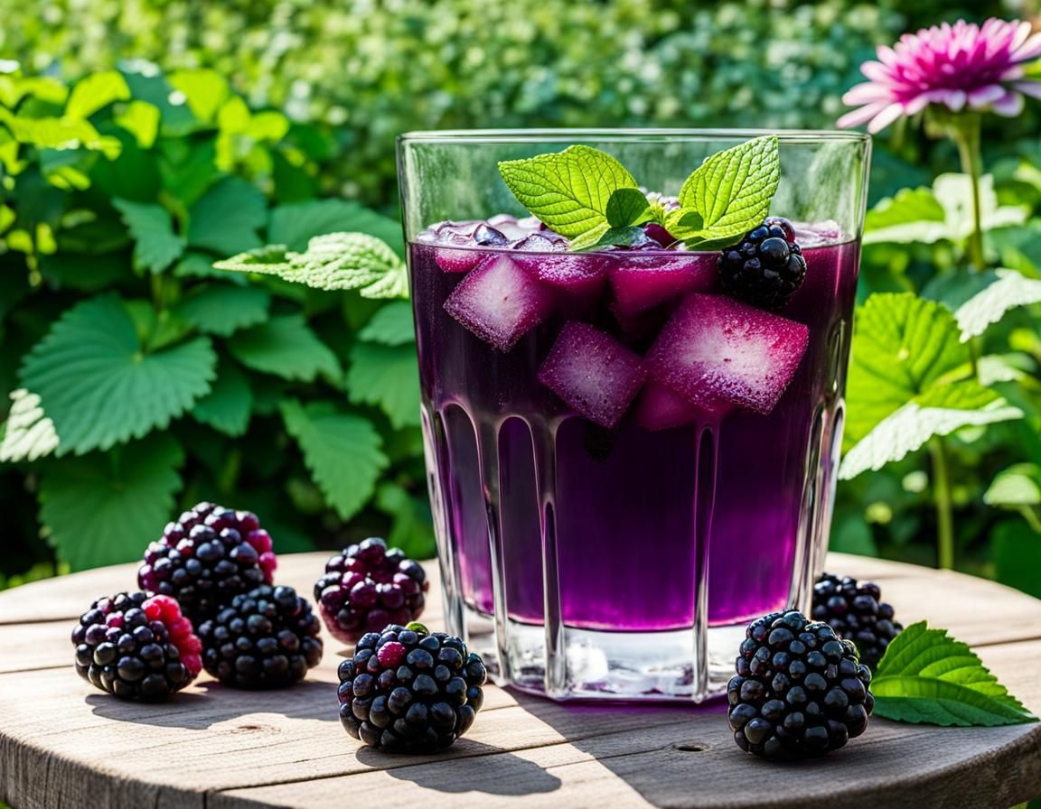 Iced Blackberry Drink in Summer Garden