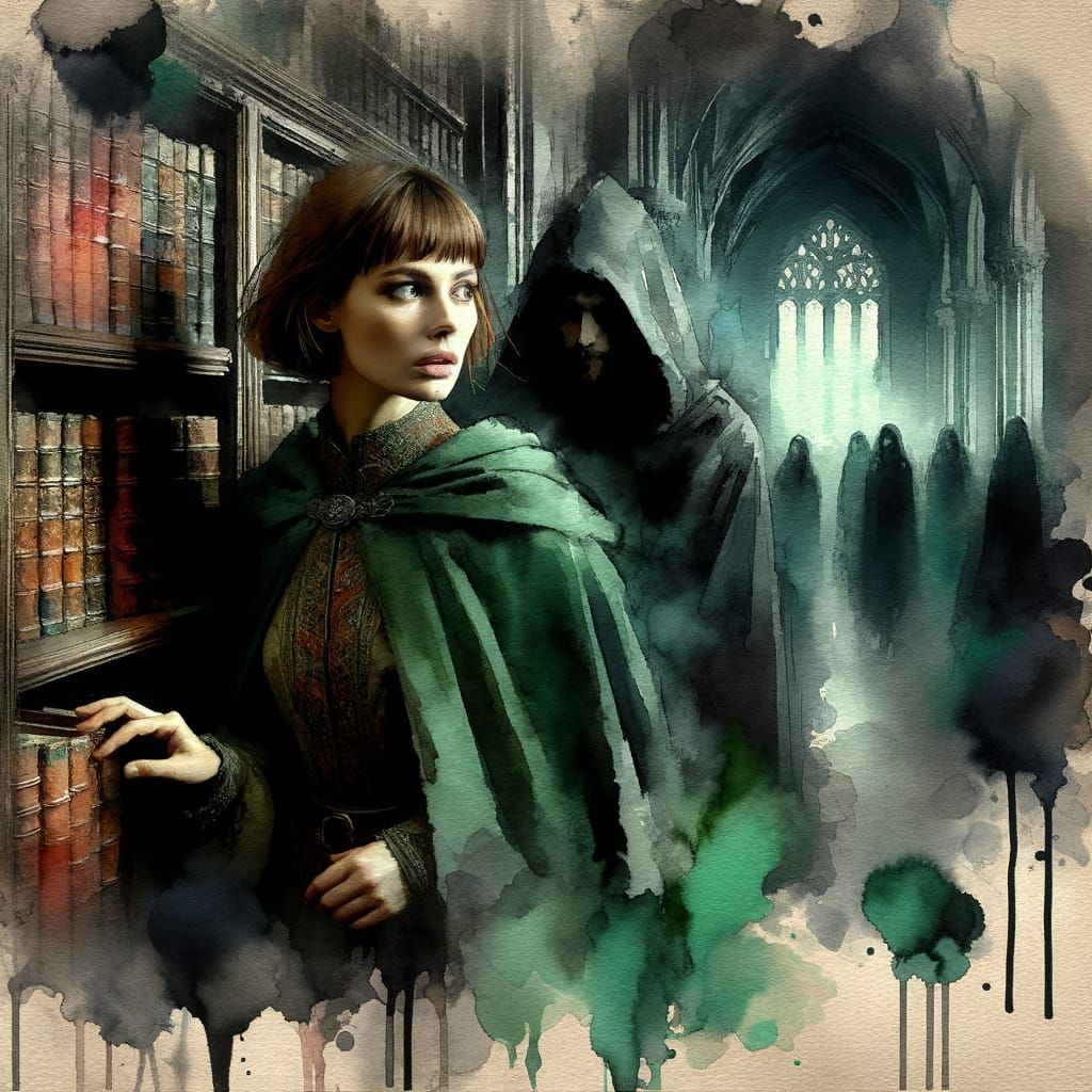 Norse Goddess in Castle Hall: Goya-esque Watercolor