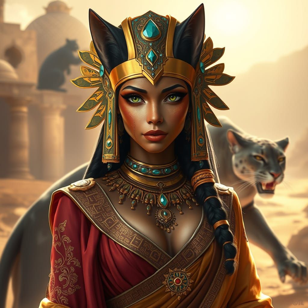 Egyptian Goddess Bastet with Spectral Panther