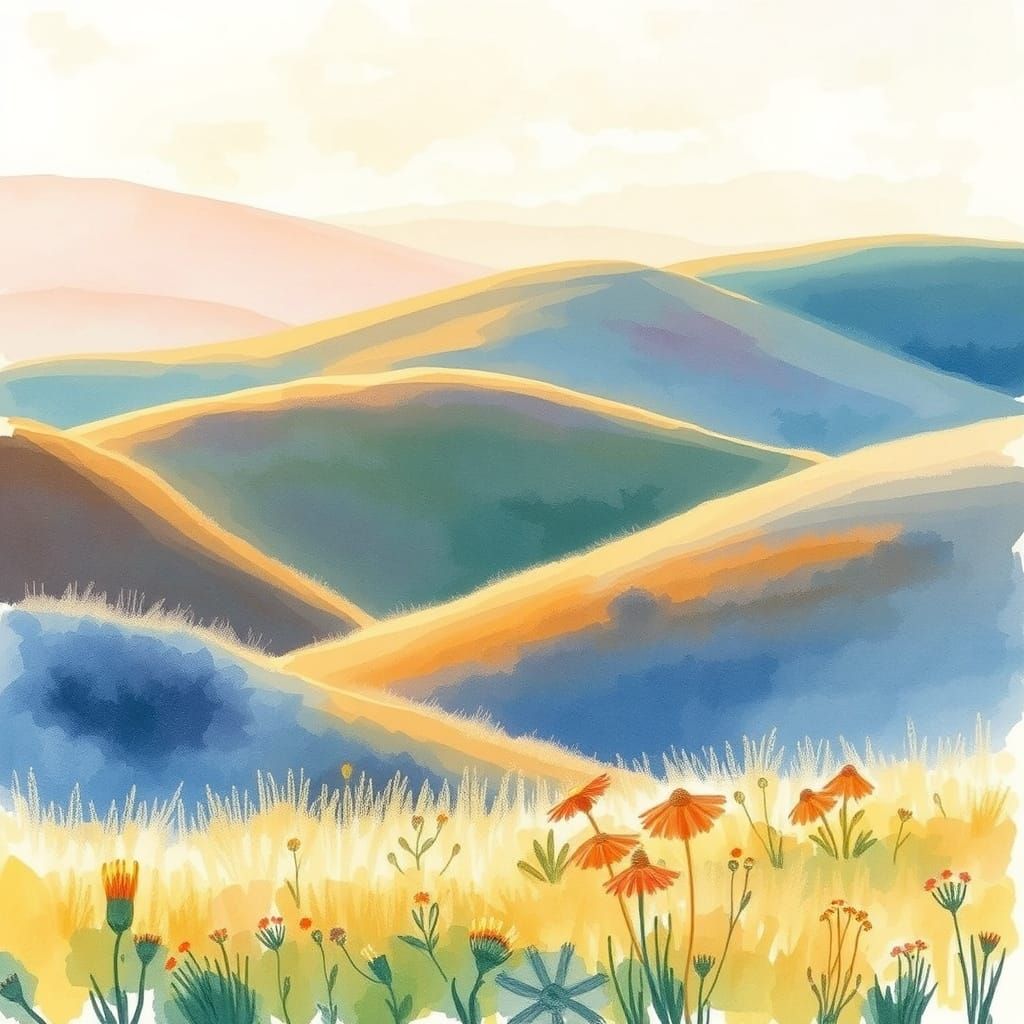 Serene Rolling Hills in Soft Morning Light