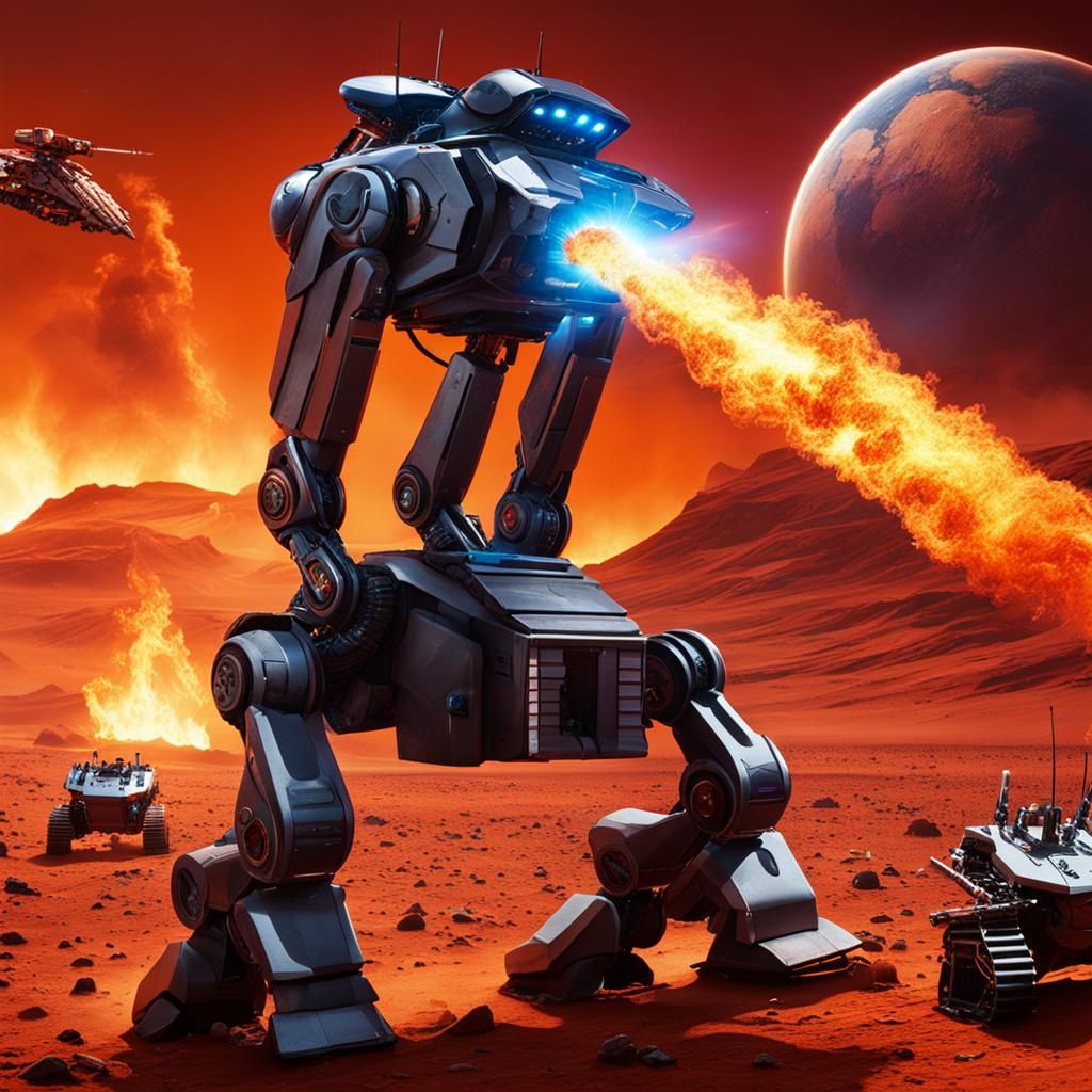 Robot vs Alien Invasion on Burning Mars