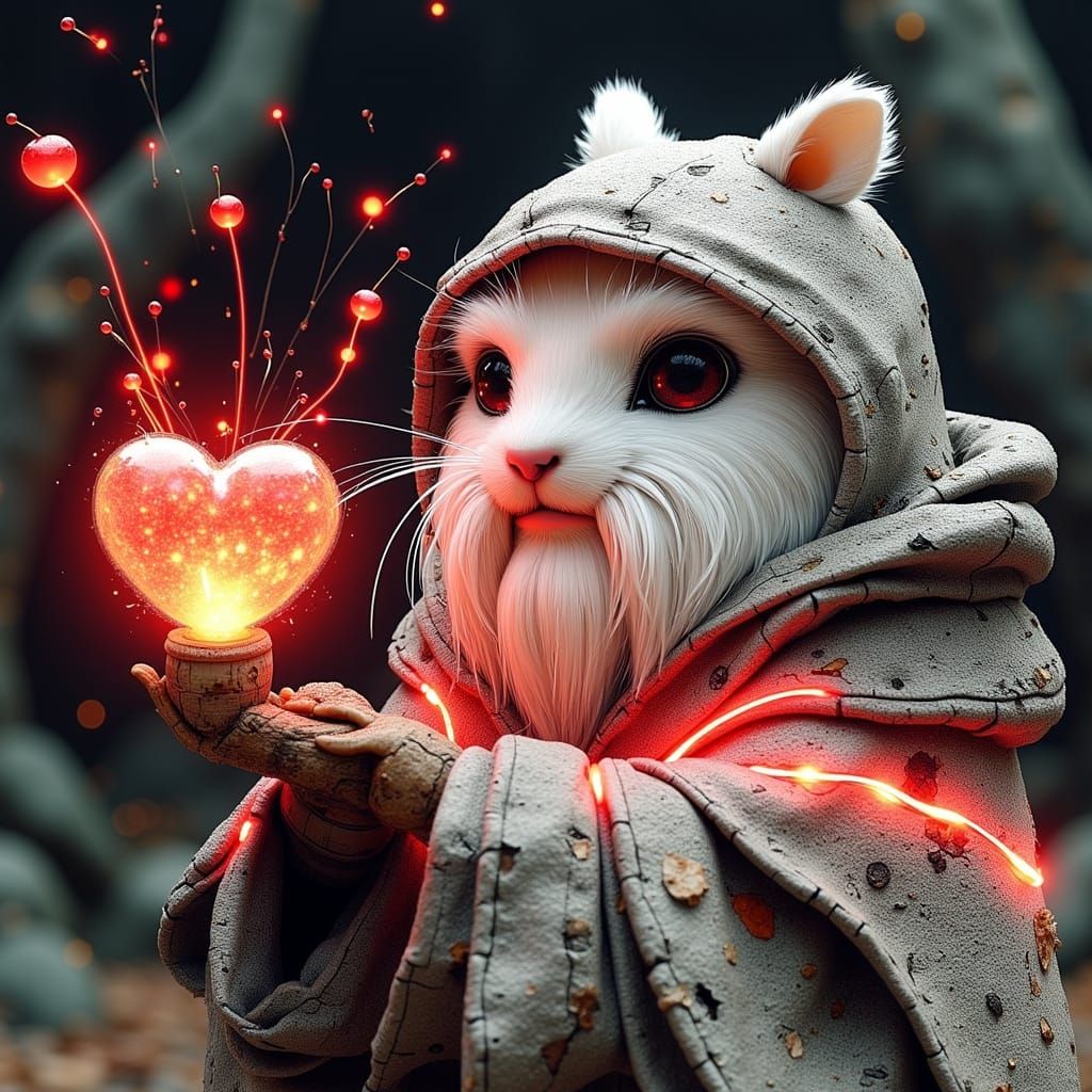 Cute Android Gandalf Mouse-Humanoid in Cave