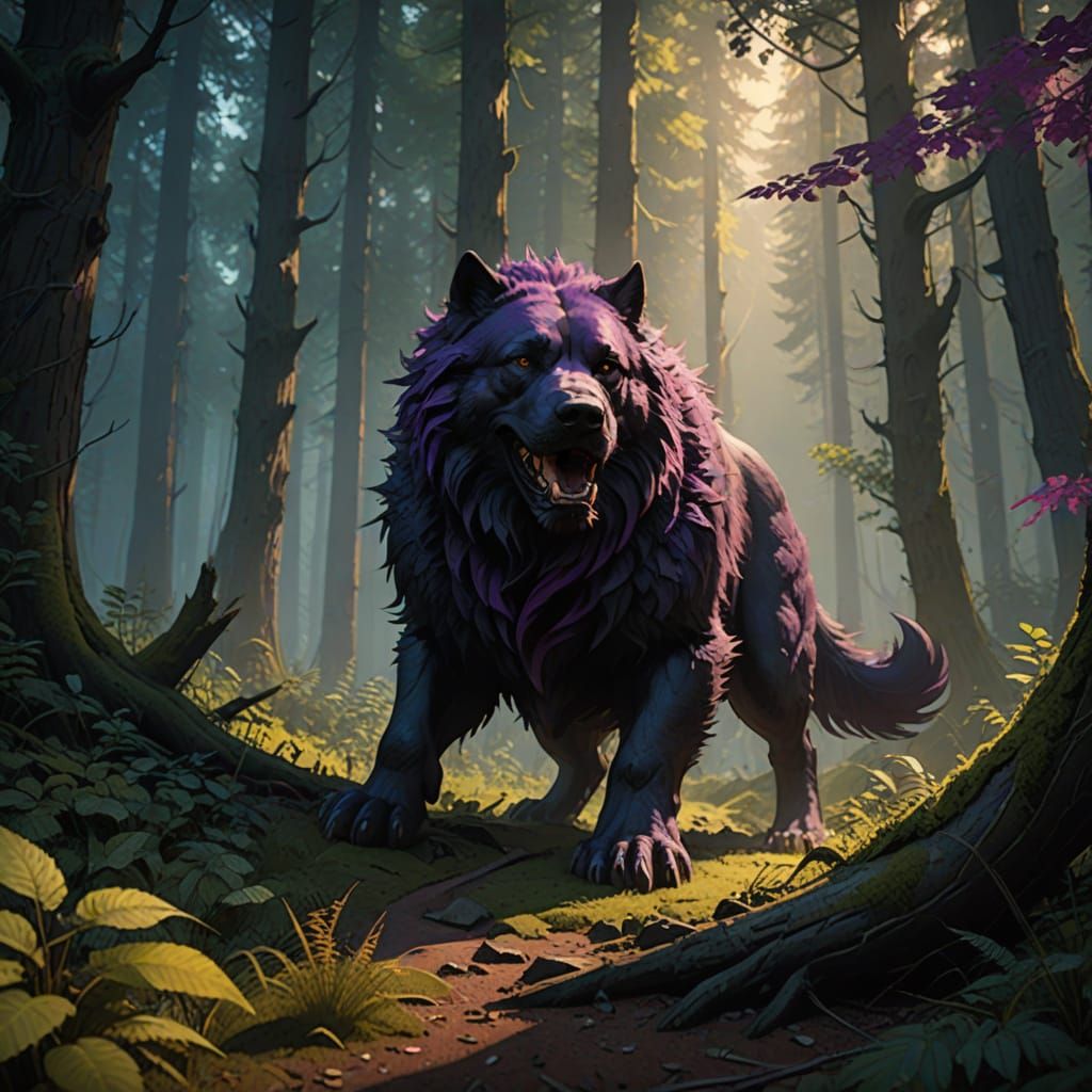 Ethereal Canine Emerges from Mystic Woods in Vibrant, Golden...