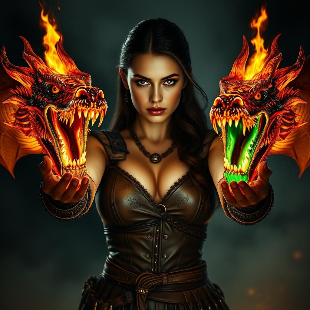 Warrior Woman Transforms into Dragons, Dark Fantasy Art