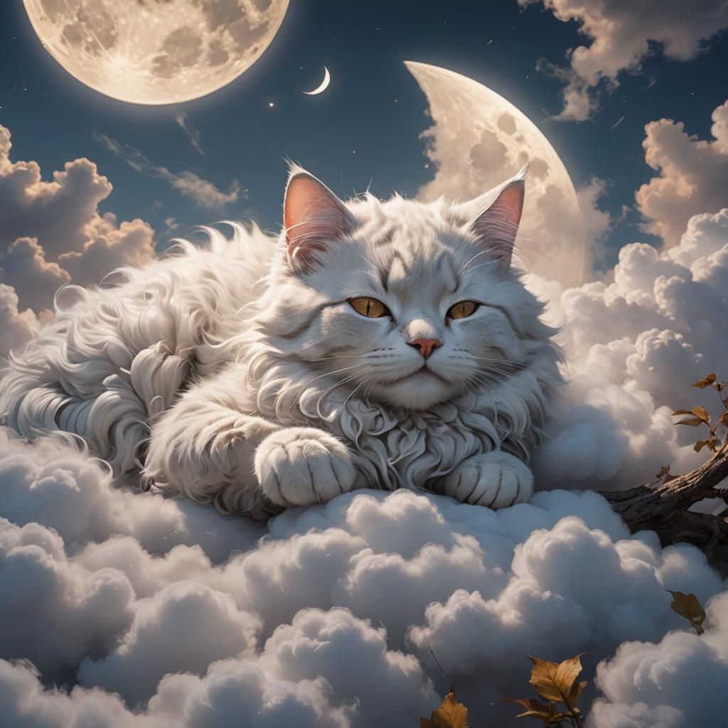 Cloud Kitten Sleeping on the Moon: Hyperrealistic Digital Ar...