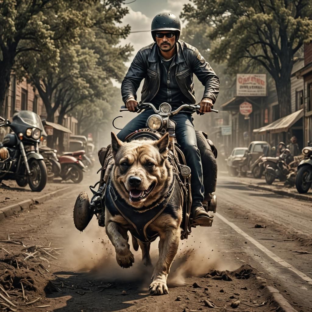 Hyperrealistic Dog Riding a Hog in Cinematic Style