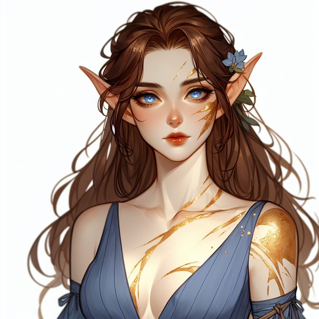 Beautiful Woman with Gold Scars: Digital Illustration