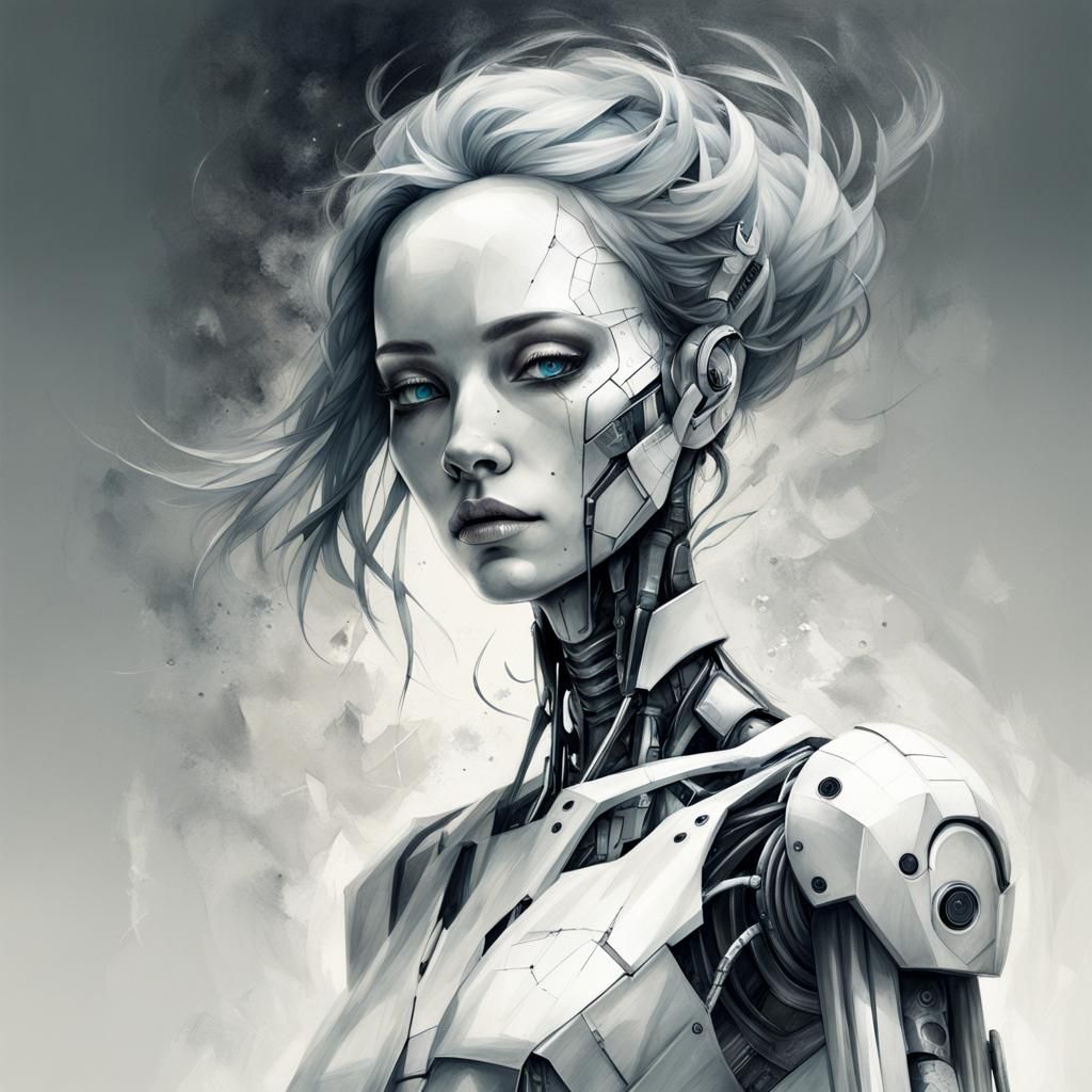 Robot Girl Portrait in Dreamcore Style