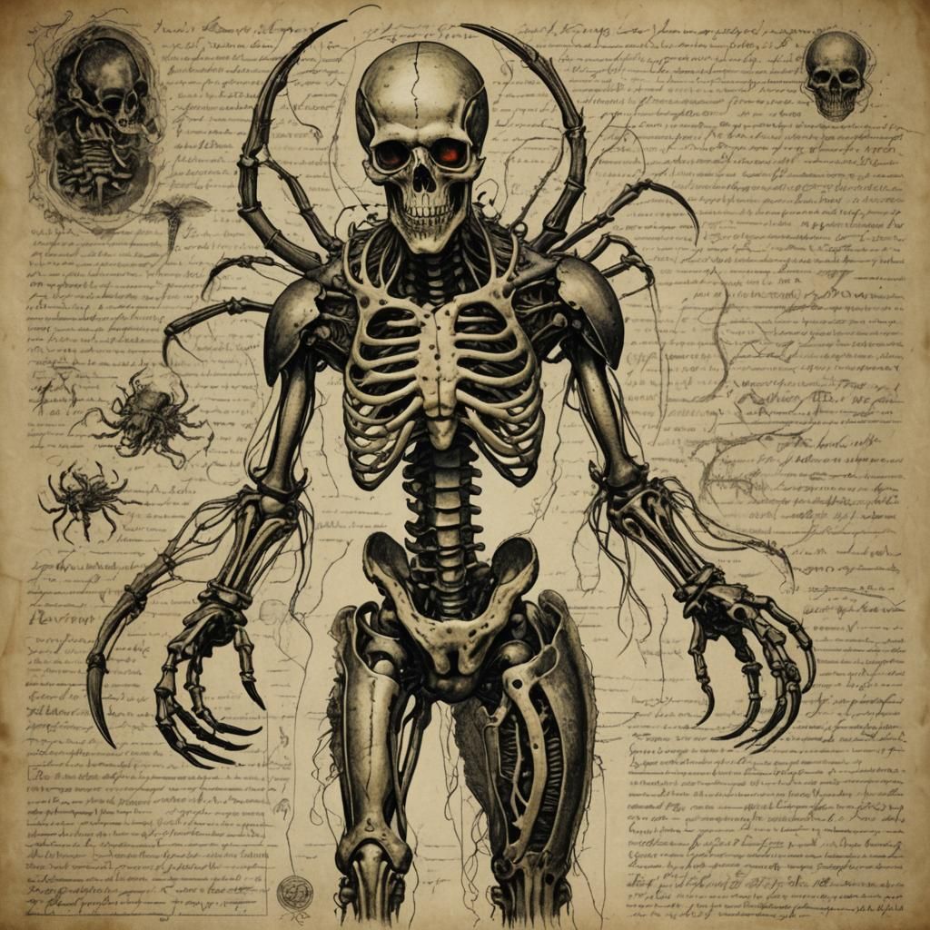 Lovecraftian Lobster Mutant Skeleton: Anatomical Drawing