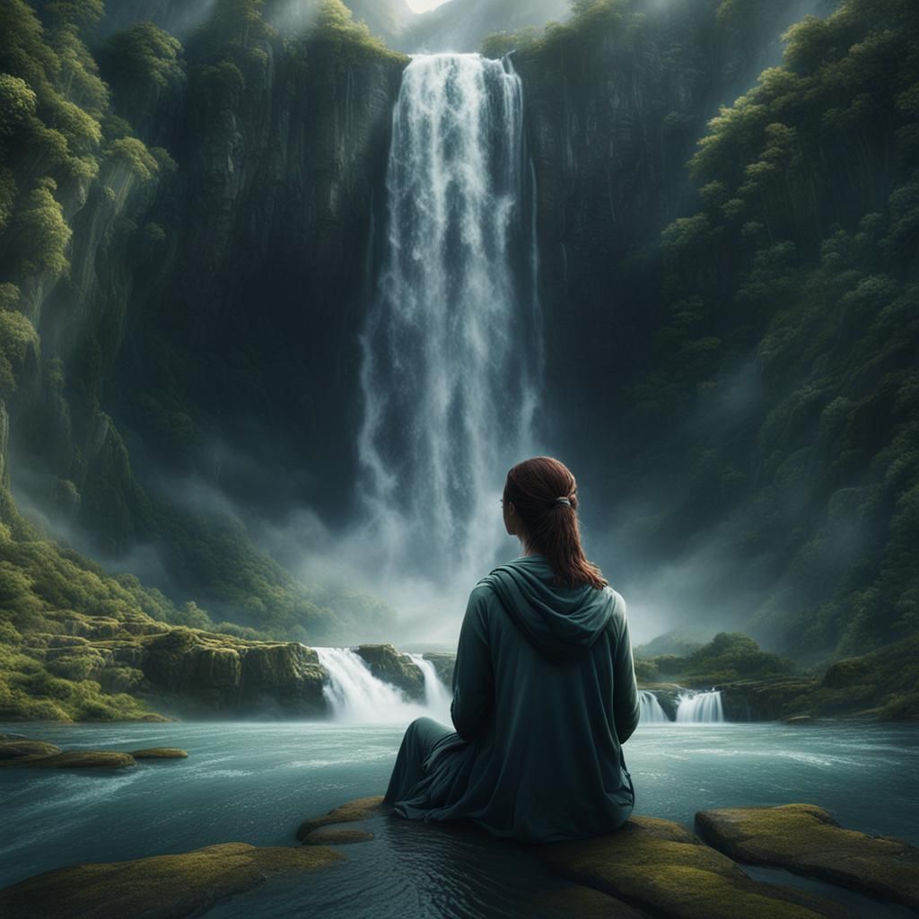 Majestic Waterfall Oasis in Epic Digital Painting