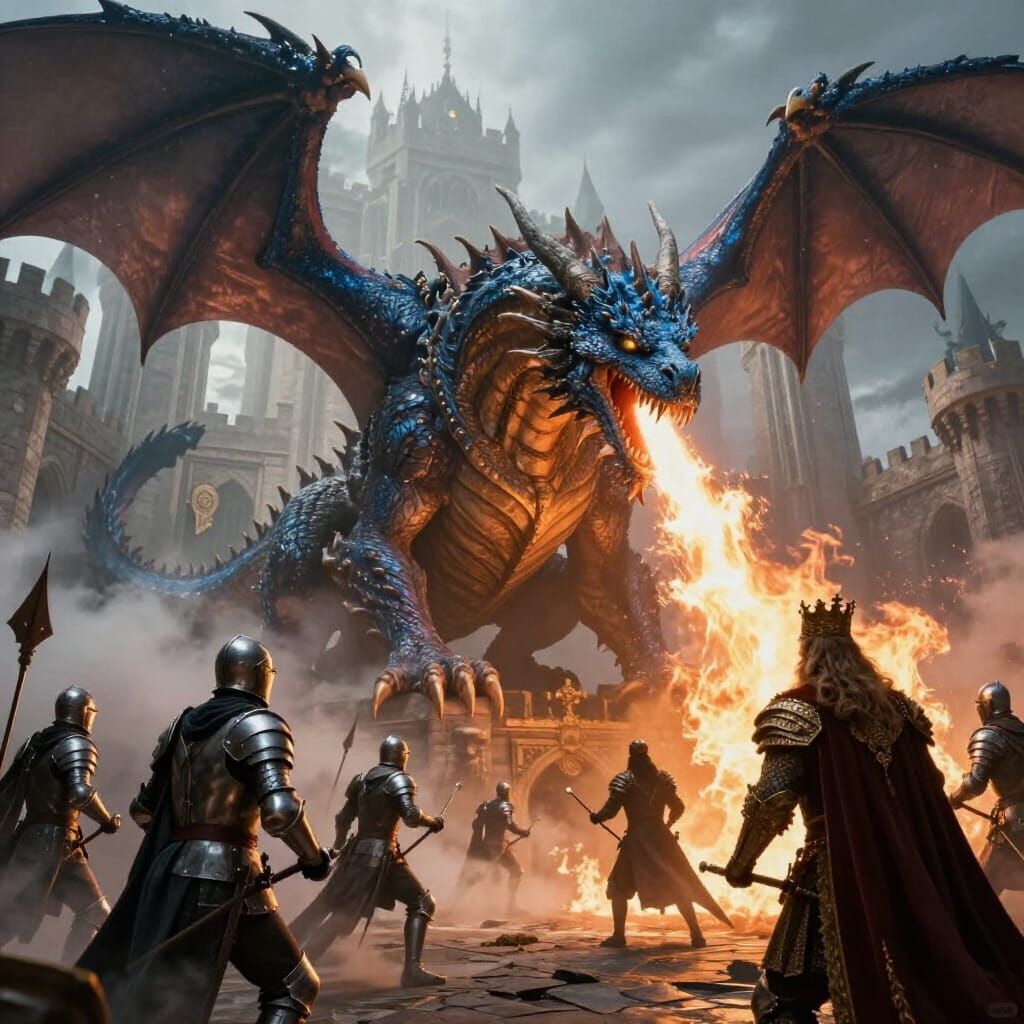 Epic Dragon Fire Battle in Majestic Castle