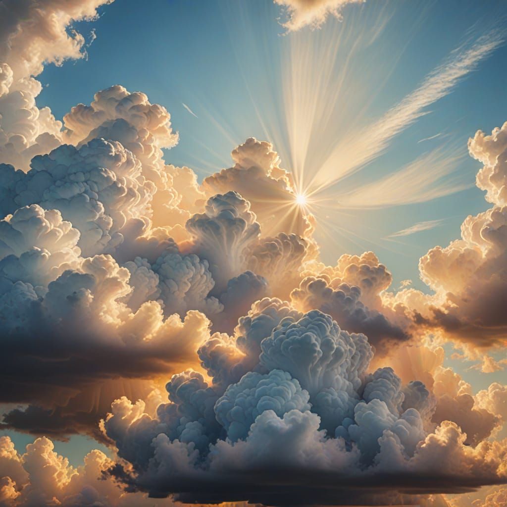 Surreal Figure in Clouds with Divine Light