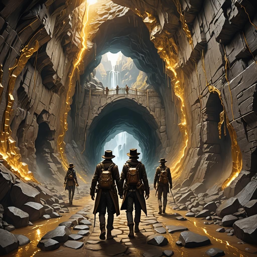 Steampunk Adventurers Discover Golden Cave