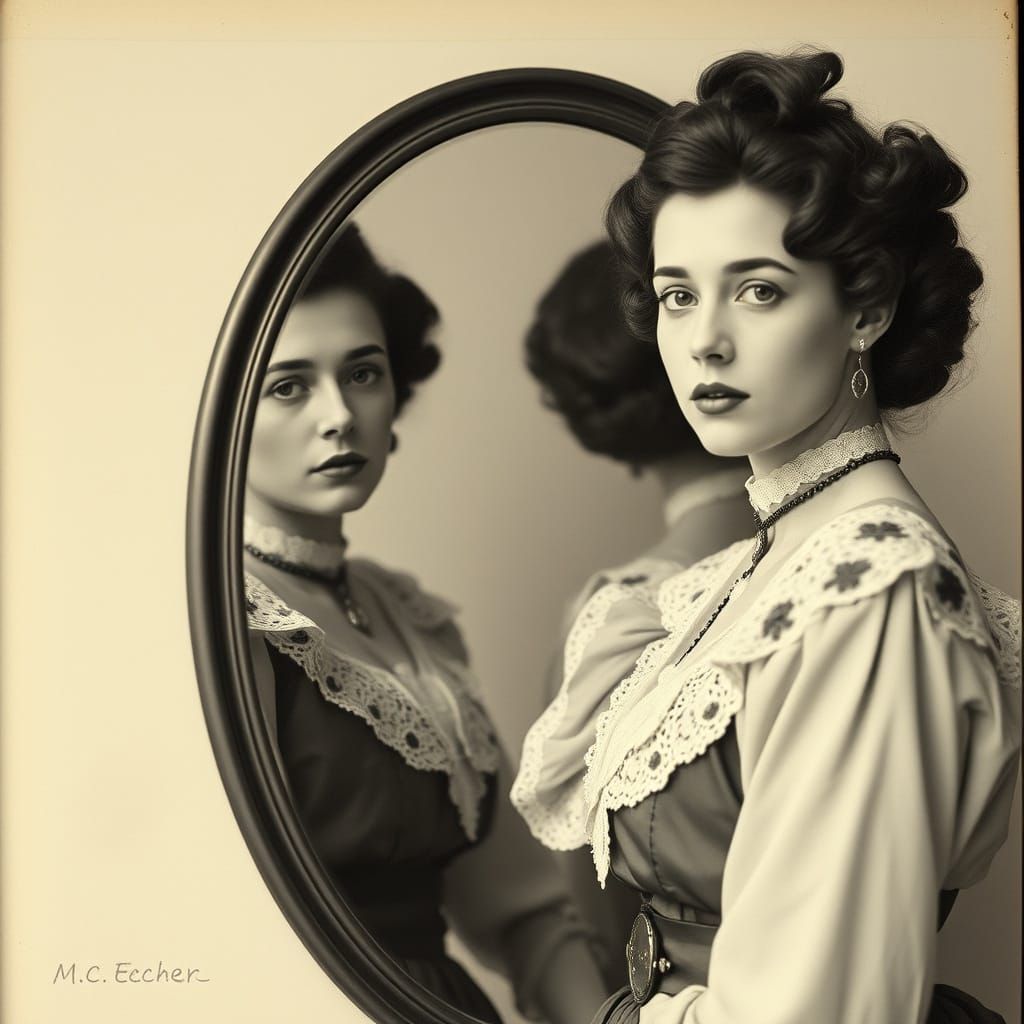 Surreal Edwardian Woman Examines Her Own Identity