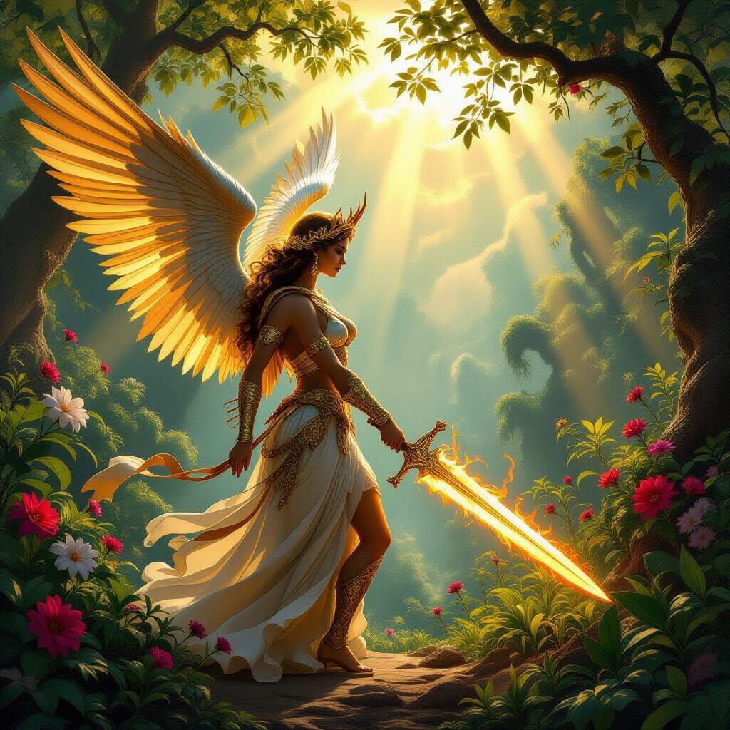 Cherub Guarding Eden with Flaming Sword at Dawn