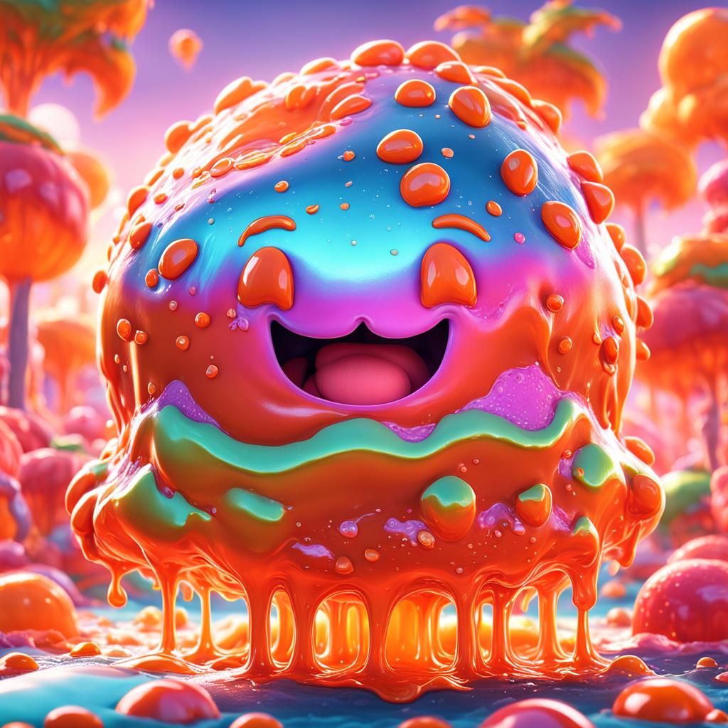 Sunset Orange Slime Boy in Candy Art Style