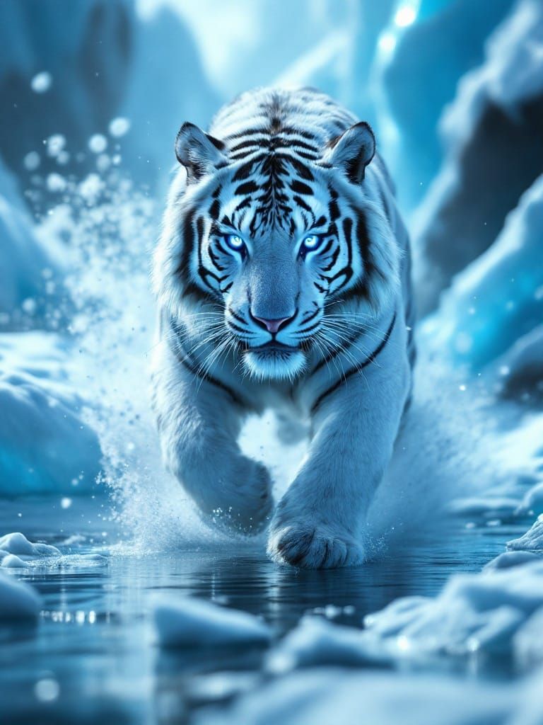 Majestic White Tiger in Hyperrealistic Digital Art