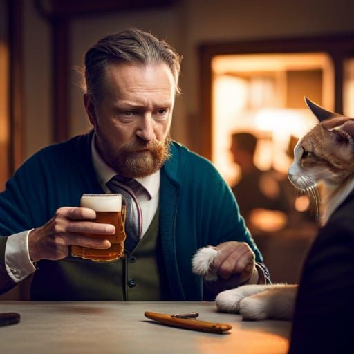 Fantasy Cat-Human AI Bot Drinks Beer