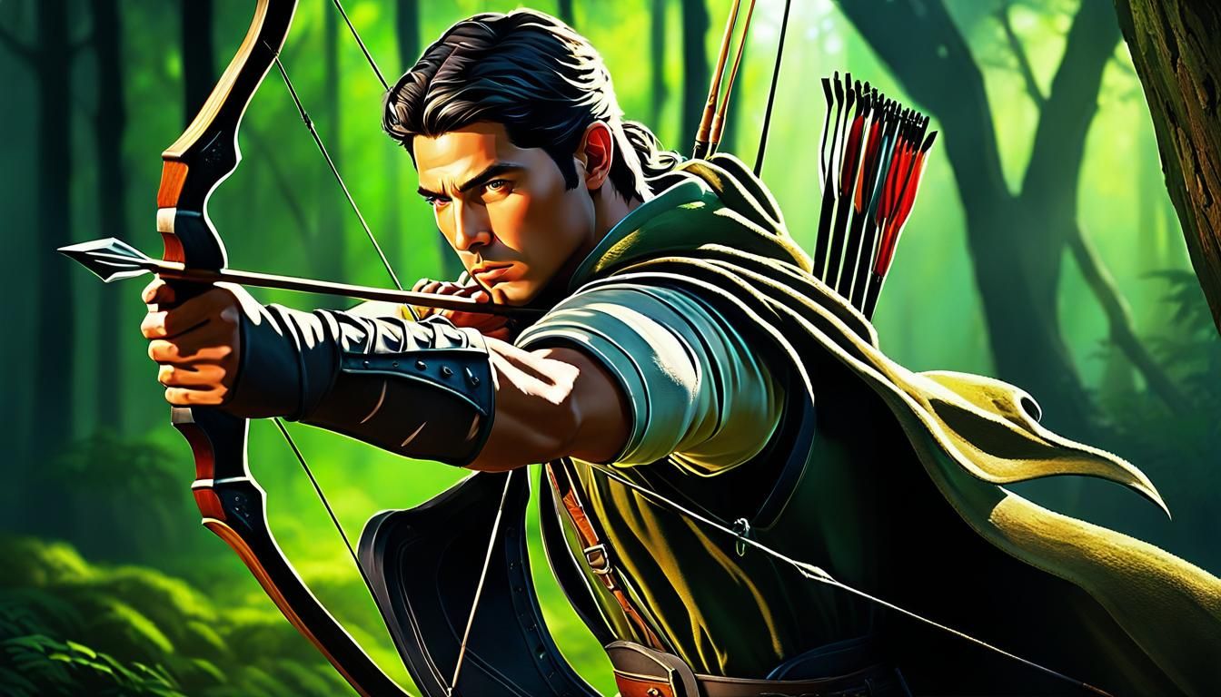 Archer in Deep Forest: Hyperrealistic HDR Image