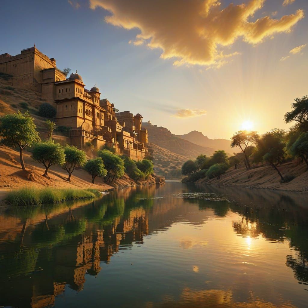 Vivid Golden Hour at Gadisar Lake, Jaisalmer