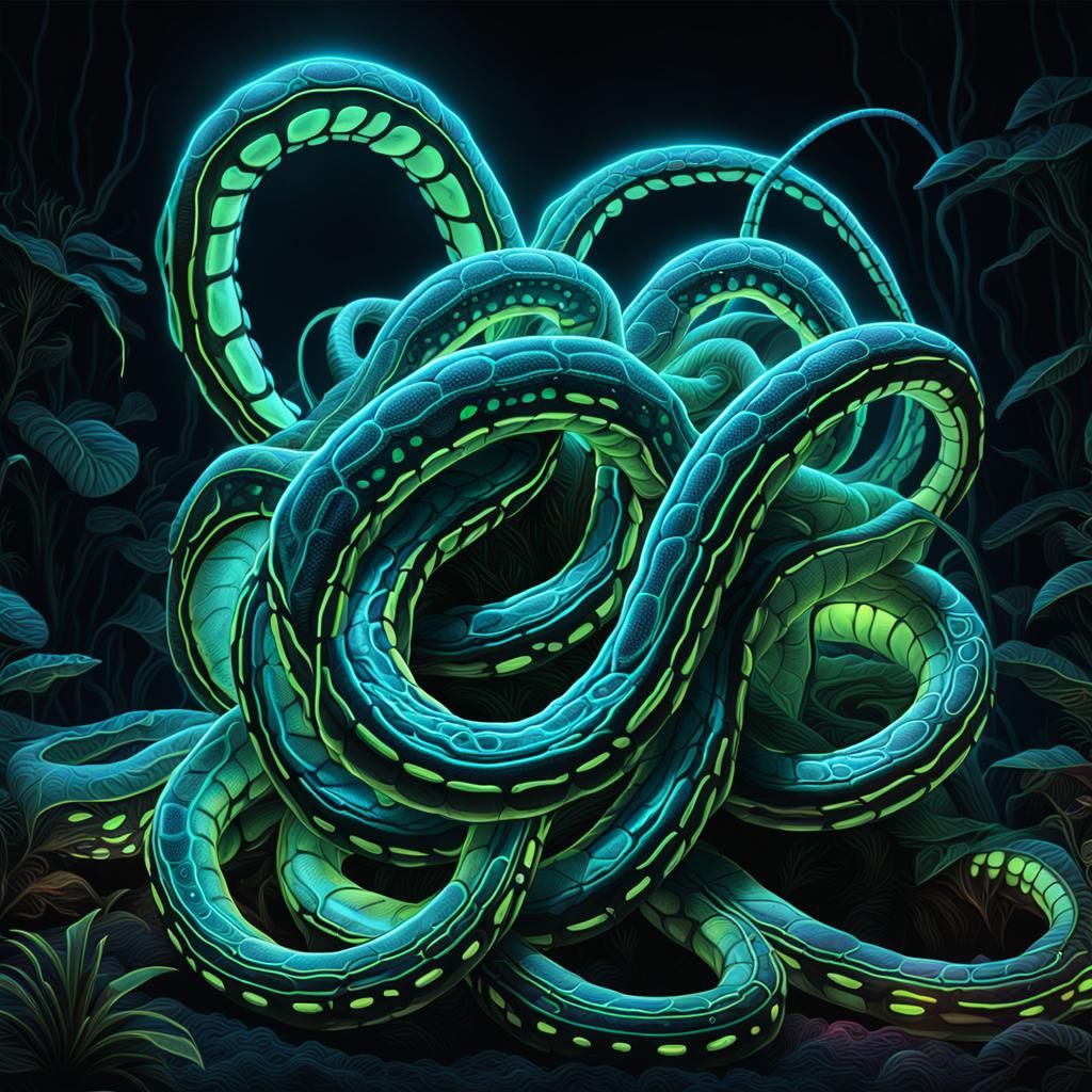Bioluminescent Snakes in Neon Digital Art