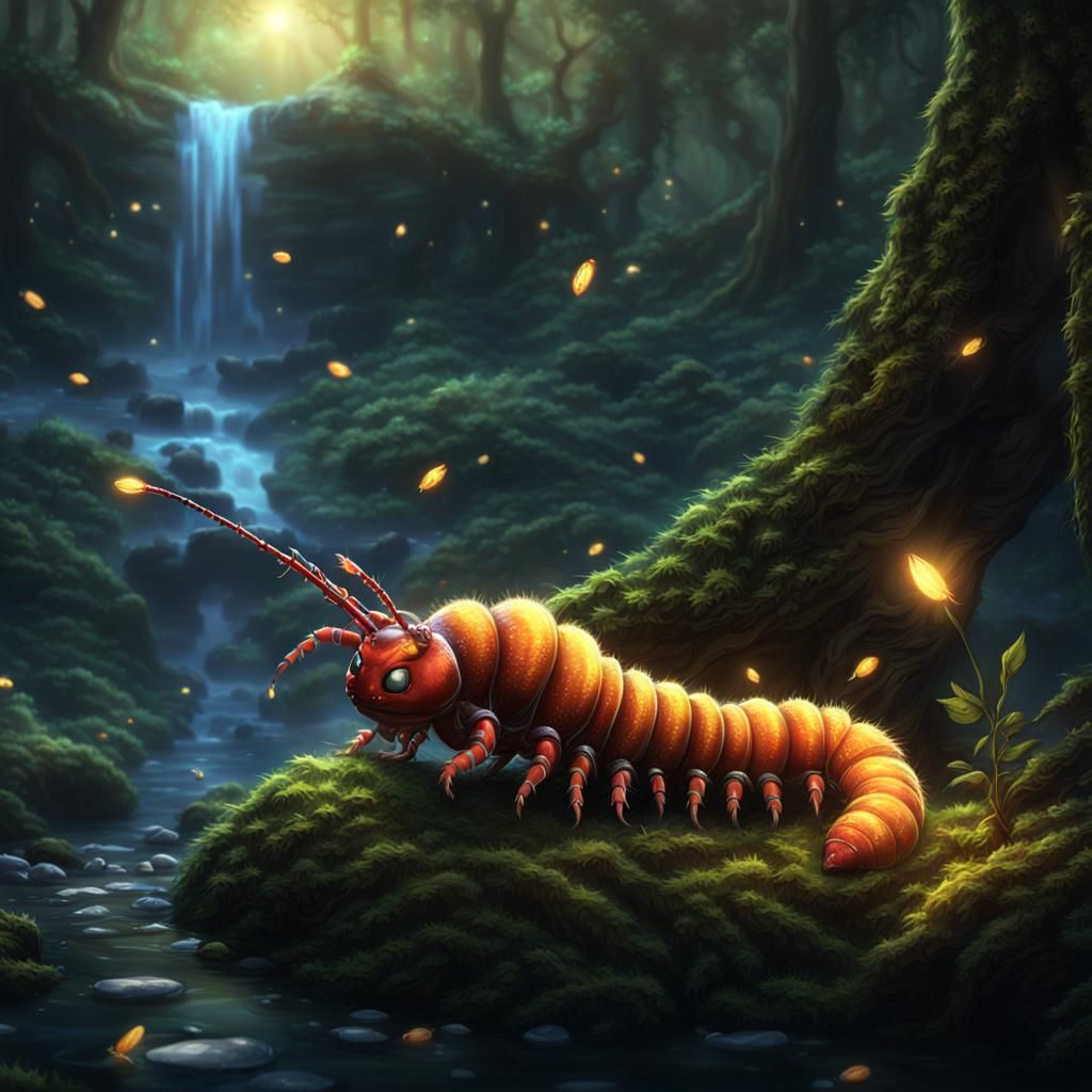 Enchanted Forest Centipede with Faerie, Dark Fantasy Art