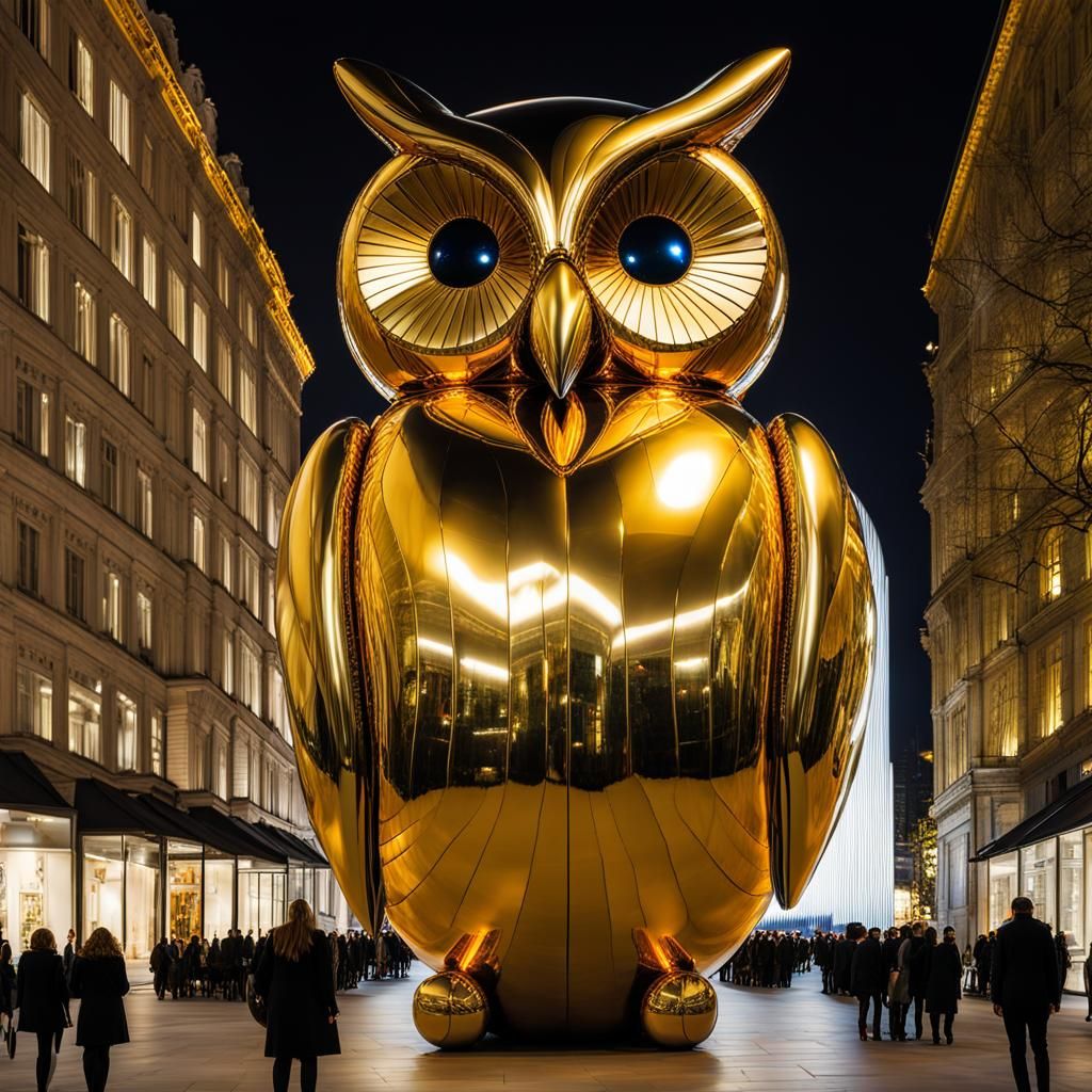 Golden Owl Balloon Sculpture by Jeff Koons