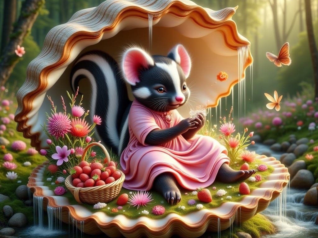 Magical Skunk in a Shell Enjoys Summer Picnic