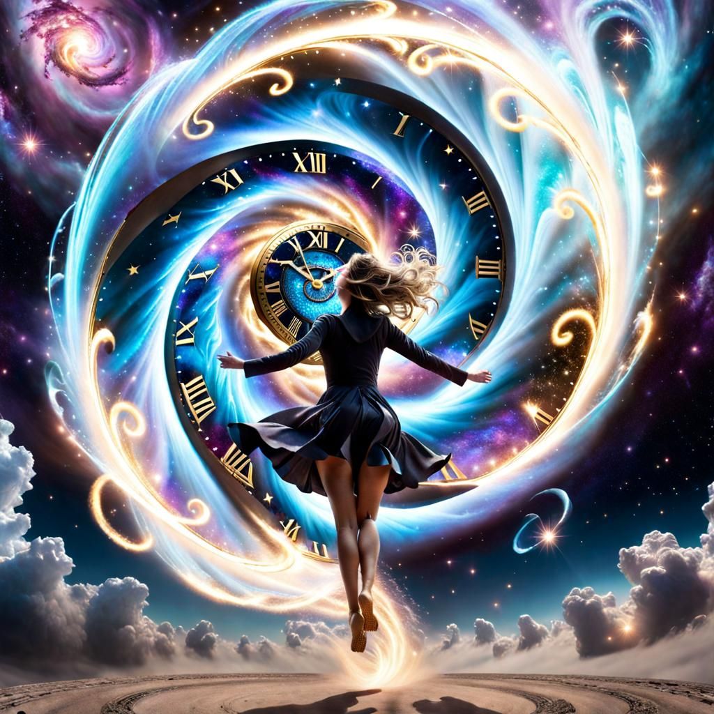 Woman Falling Through Galactic Time Portal