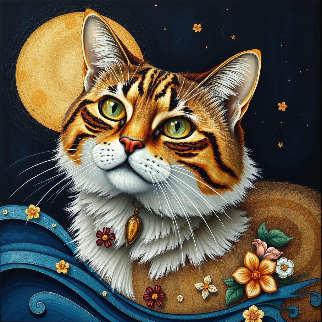 Icy Cat Dreams by the Sea, in Art Deco Style