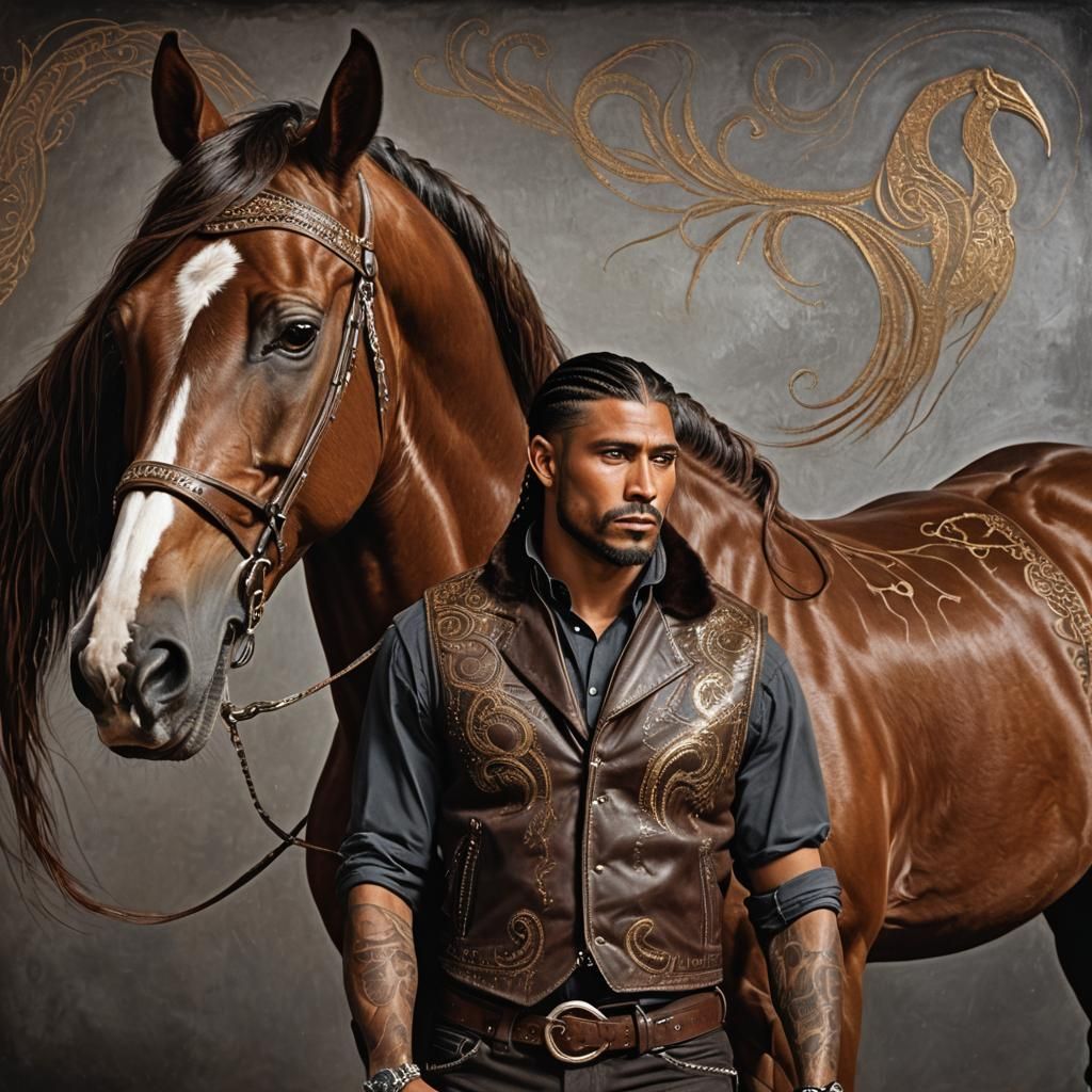 Gritty Centaur Fusion: Tattooed Man and Stallion