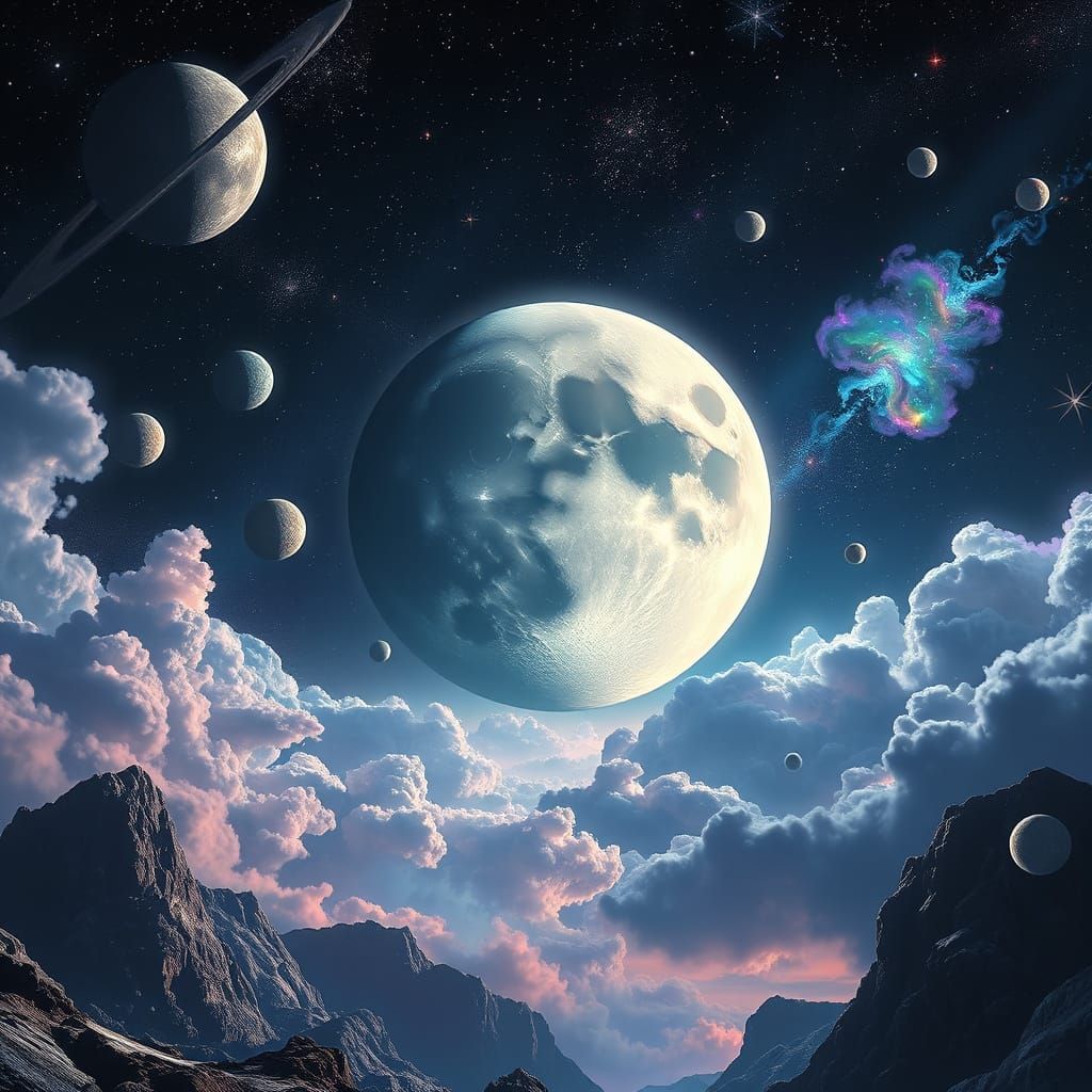 Cosmic Moonlit Dreamscape in Vibrant 8k Concept Art