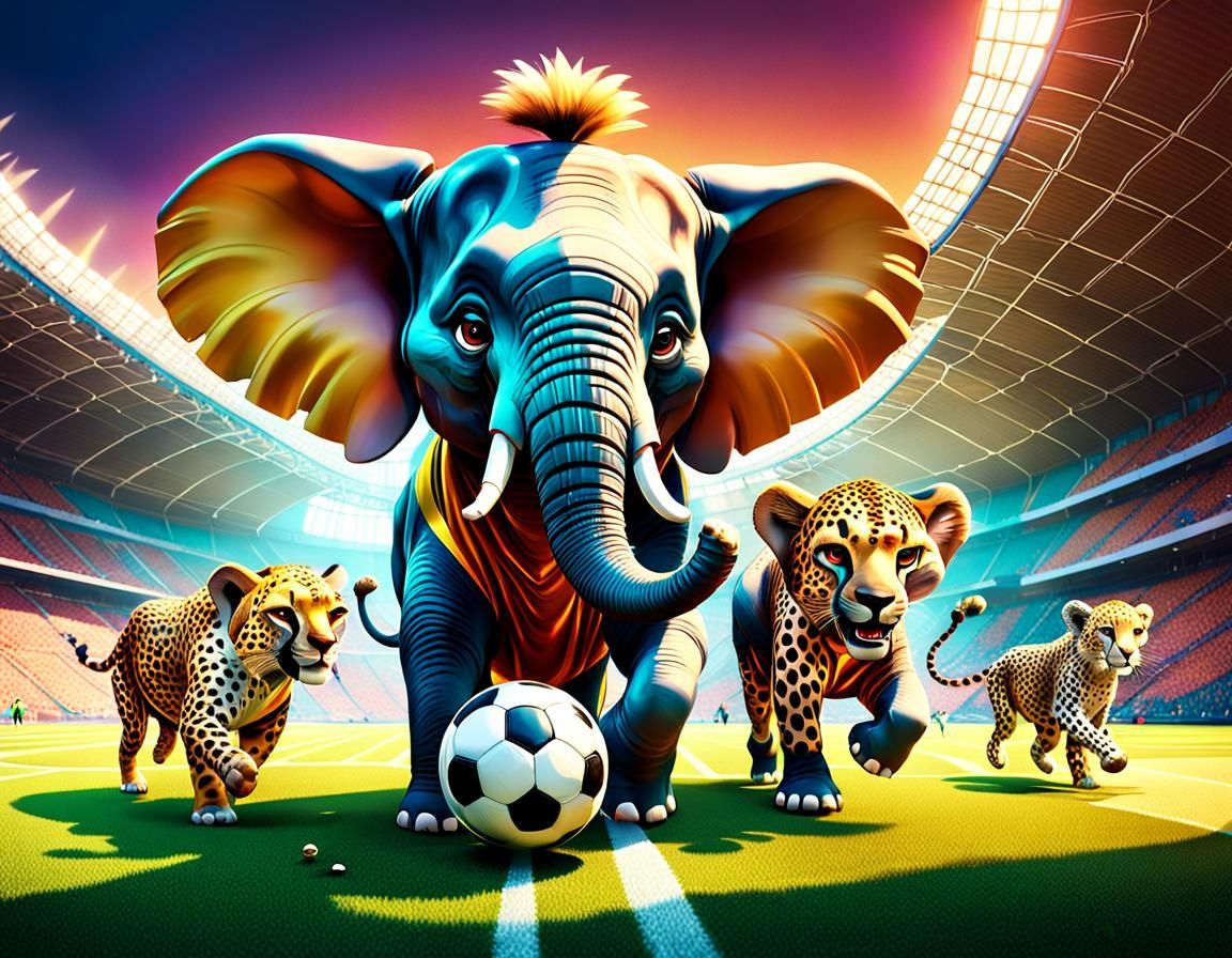 Anthropomorphic hybrid 
Elephant and Cheetah football team