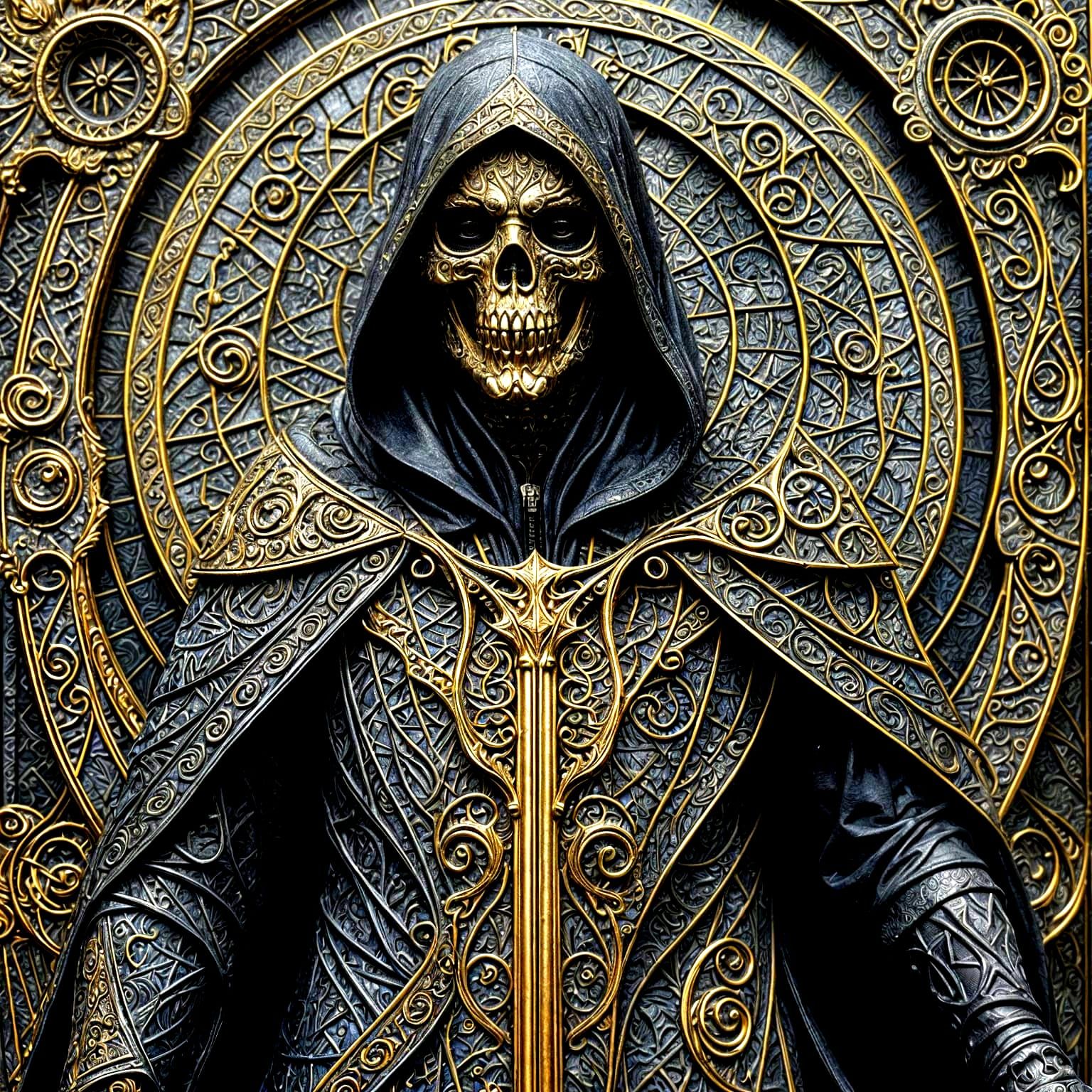 Material oil painting, mosaic and embossed, of a dreaded Gri...