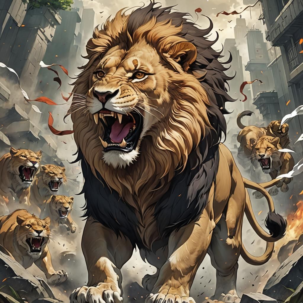Roaring Lion in Anime Key Visual Style
