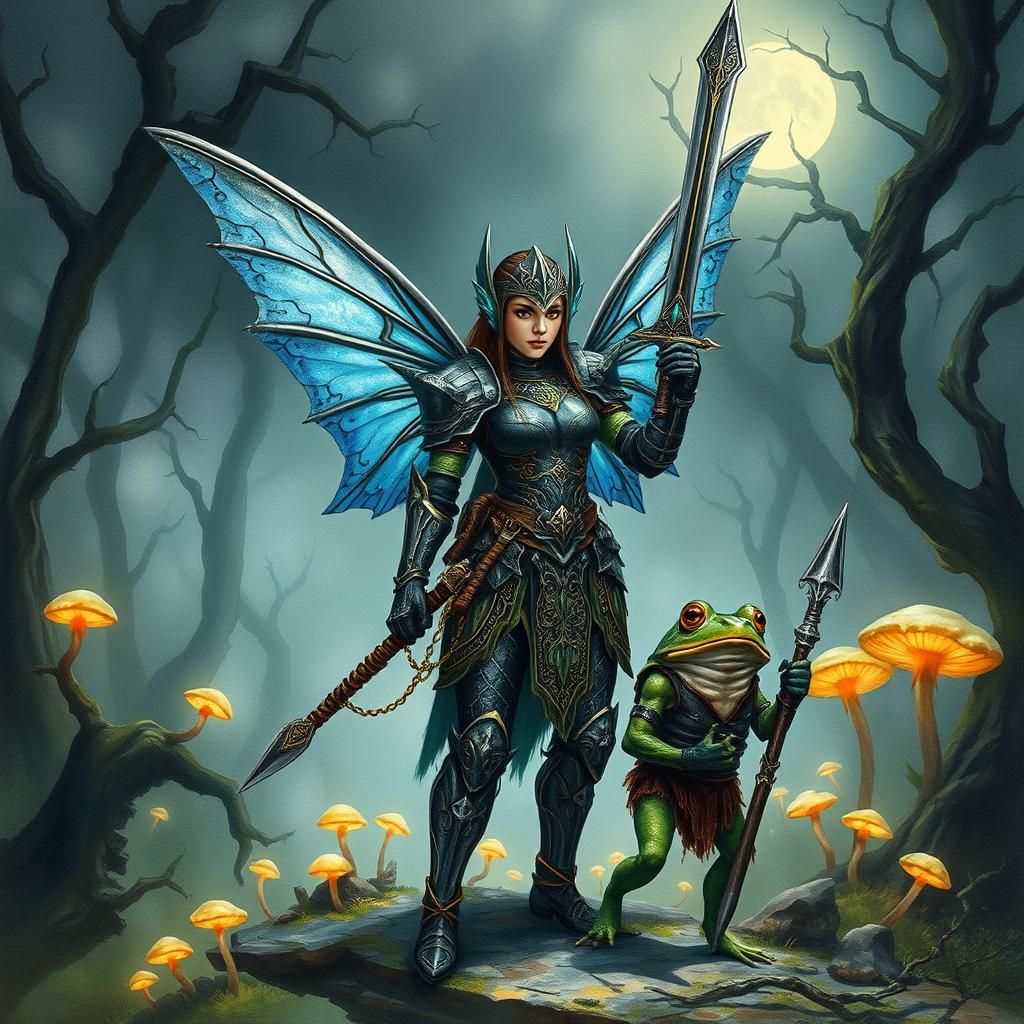 Armored Fairy Elf Warrior in Mystical Forest