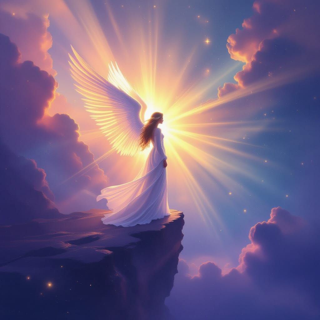 Angelic Figure in Cosmic Nebula, Ethereal Digital Painting
