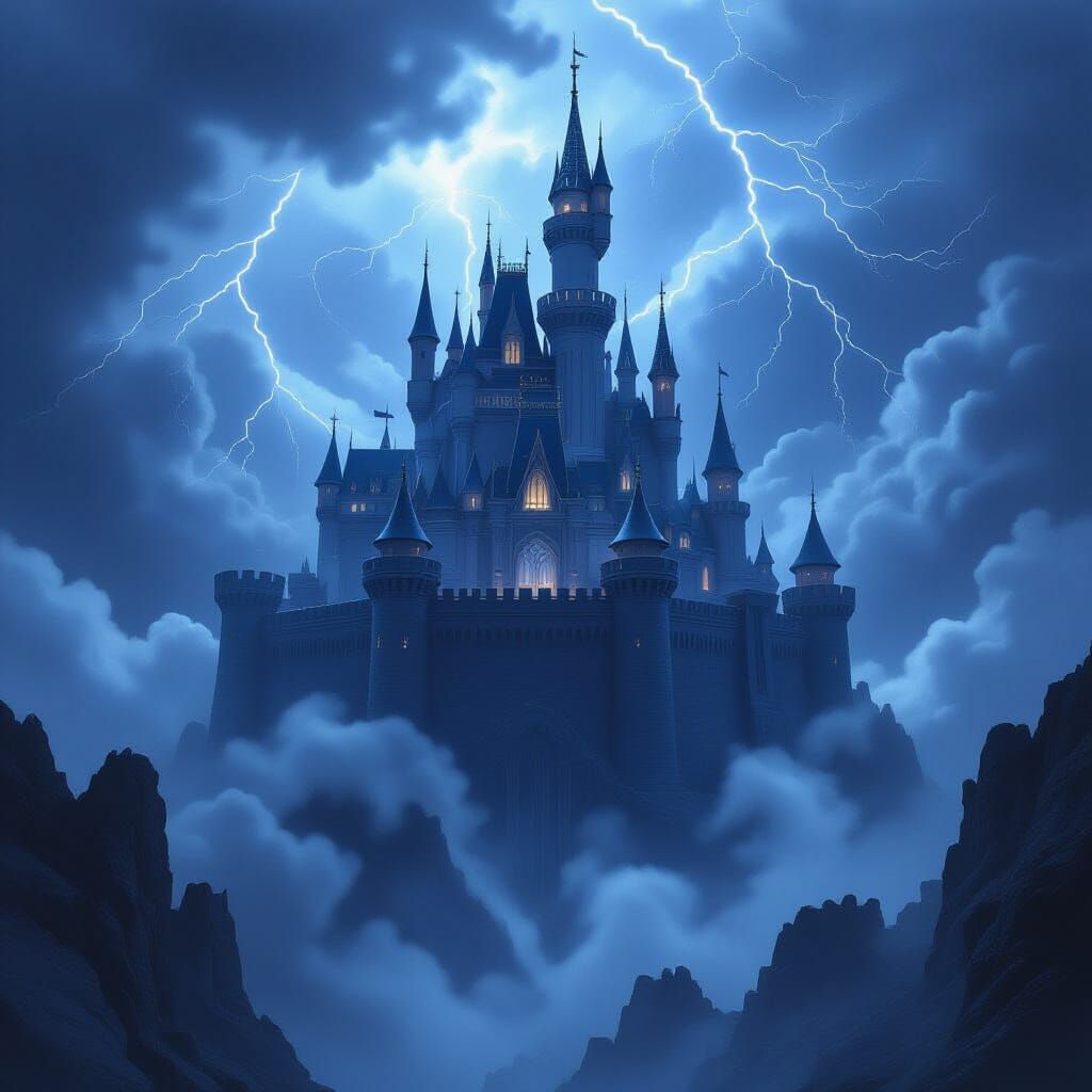 Majestic Obsidian Castle Amidst Storm Clouds