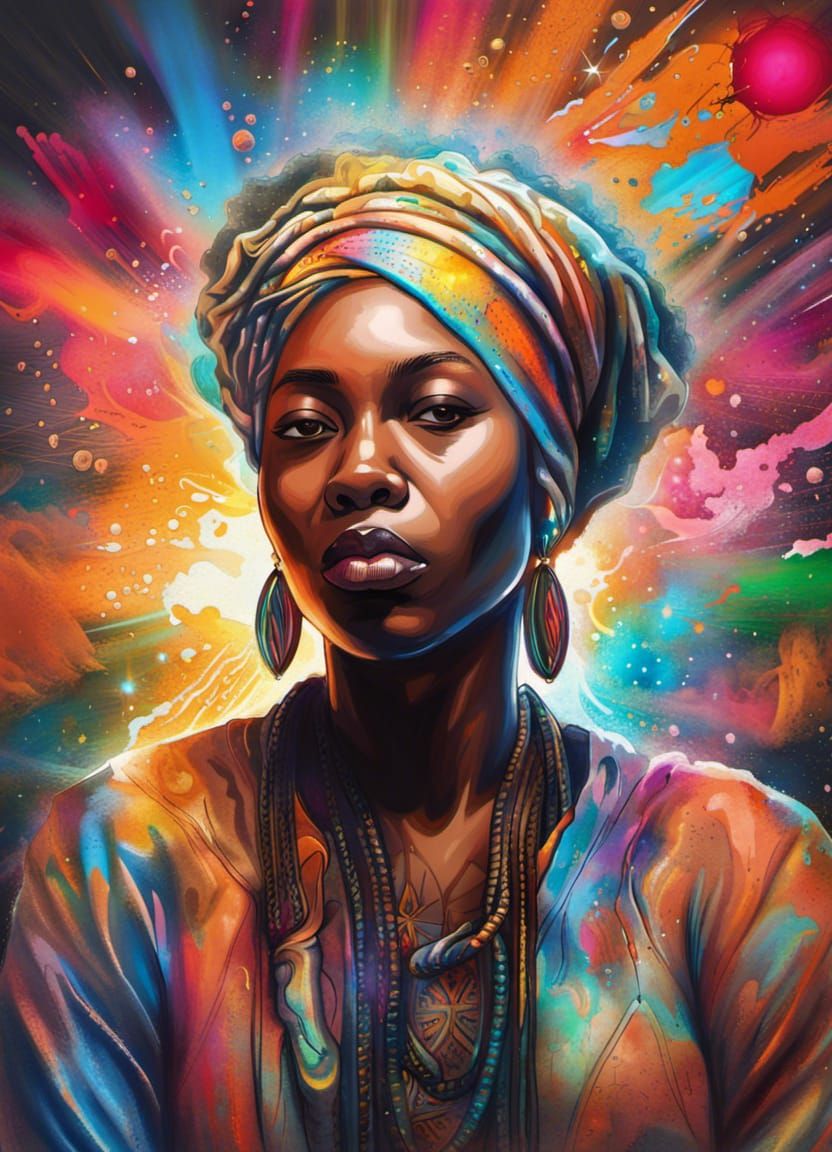 African American Reiki Healer in Graffiti Art Style