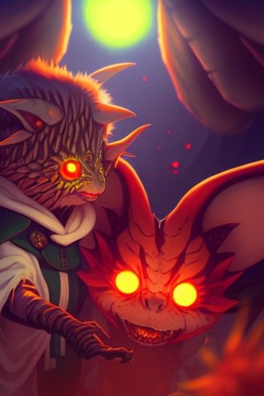 Anime Kobold with Glowing Eyes in Maximalist Art