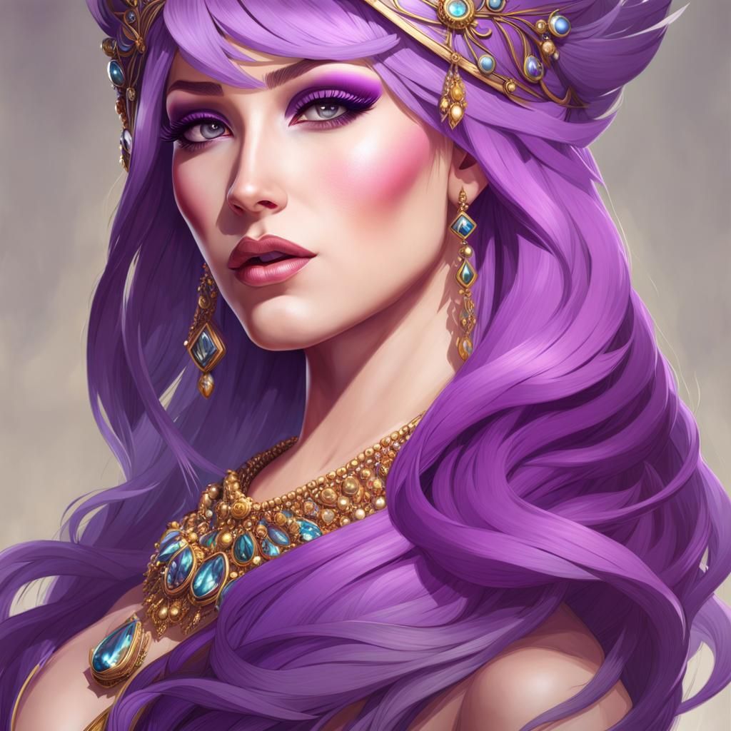 Purple Empress Portrait in Art Nouveau Style