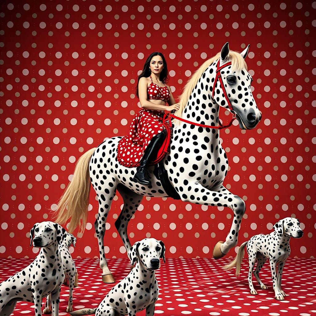 Supermodel on Horse with Polka Dots