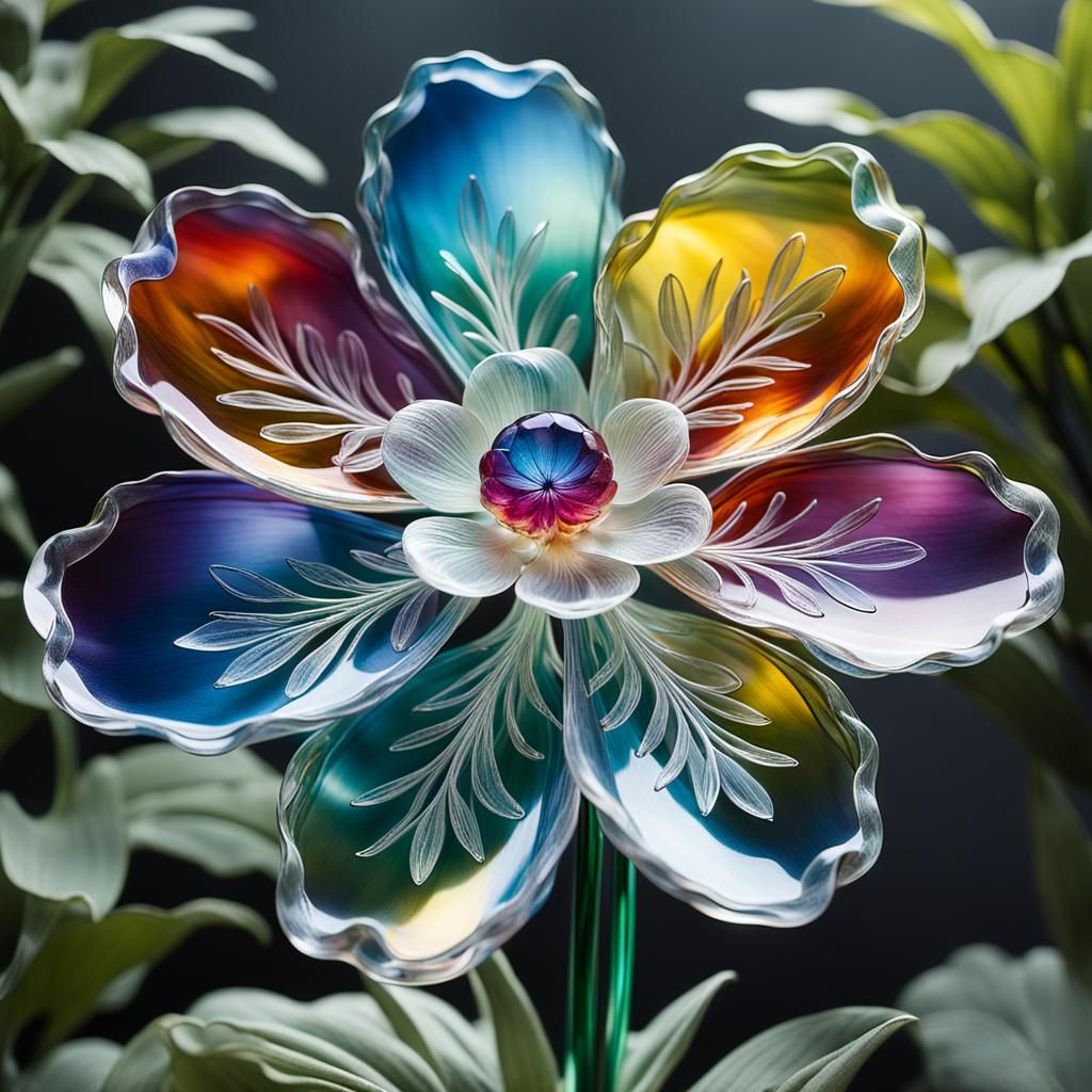 Mesmerizing Glass Flower Reflecting Light and Color