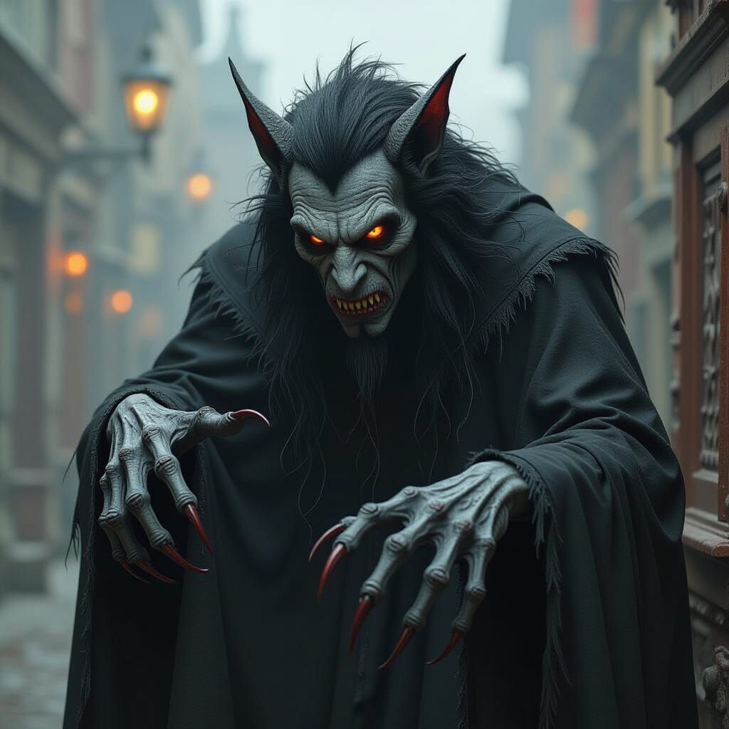 Grotesque Nosferatu Werewolf Fusion in Gothic Horror Style