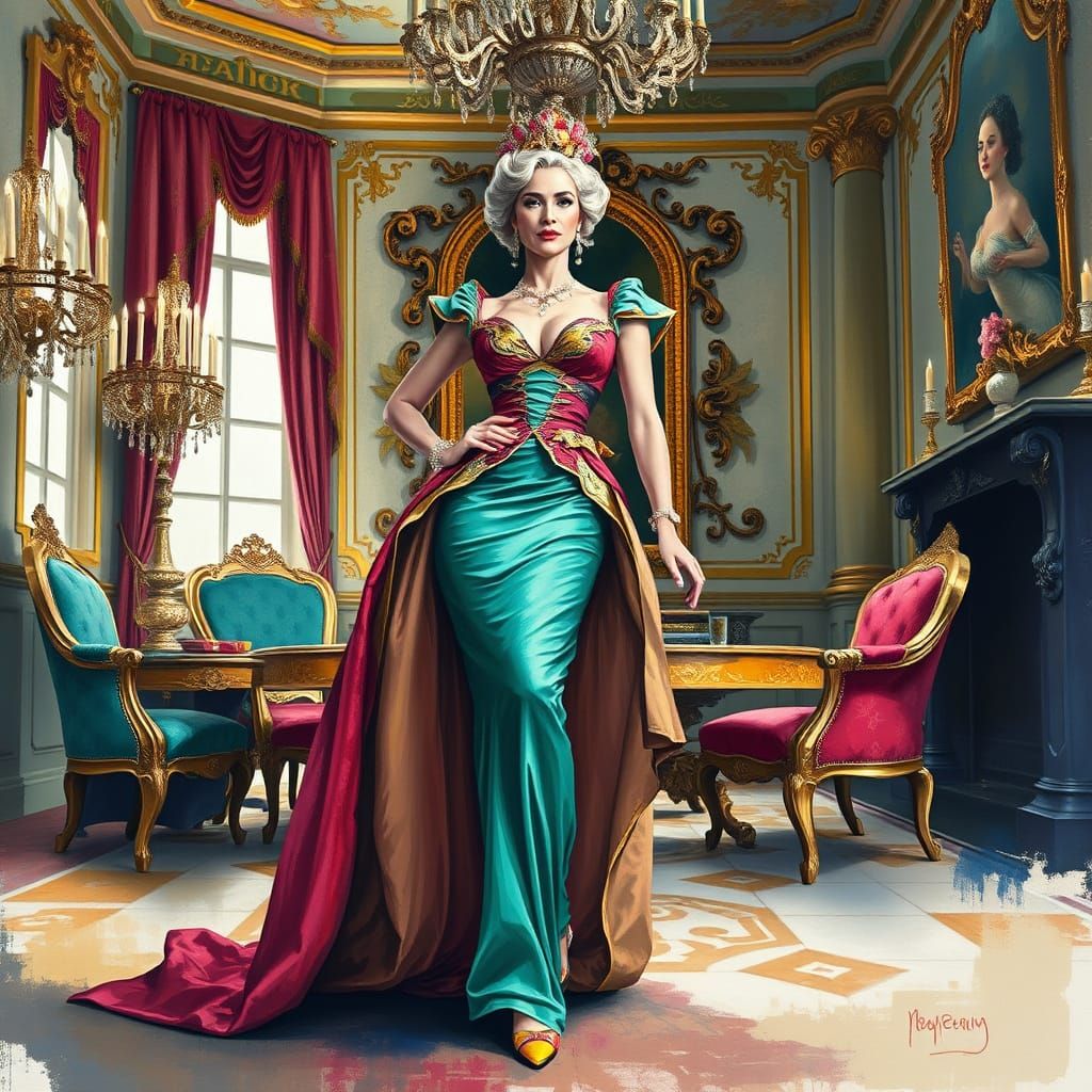 Baroque Lady Tremaine in Gouache Watercolor Style